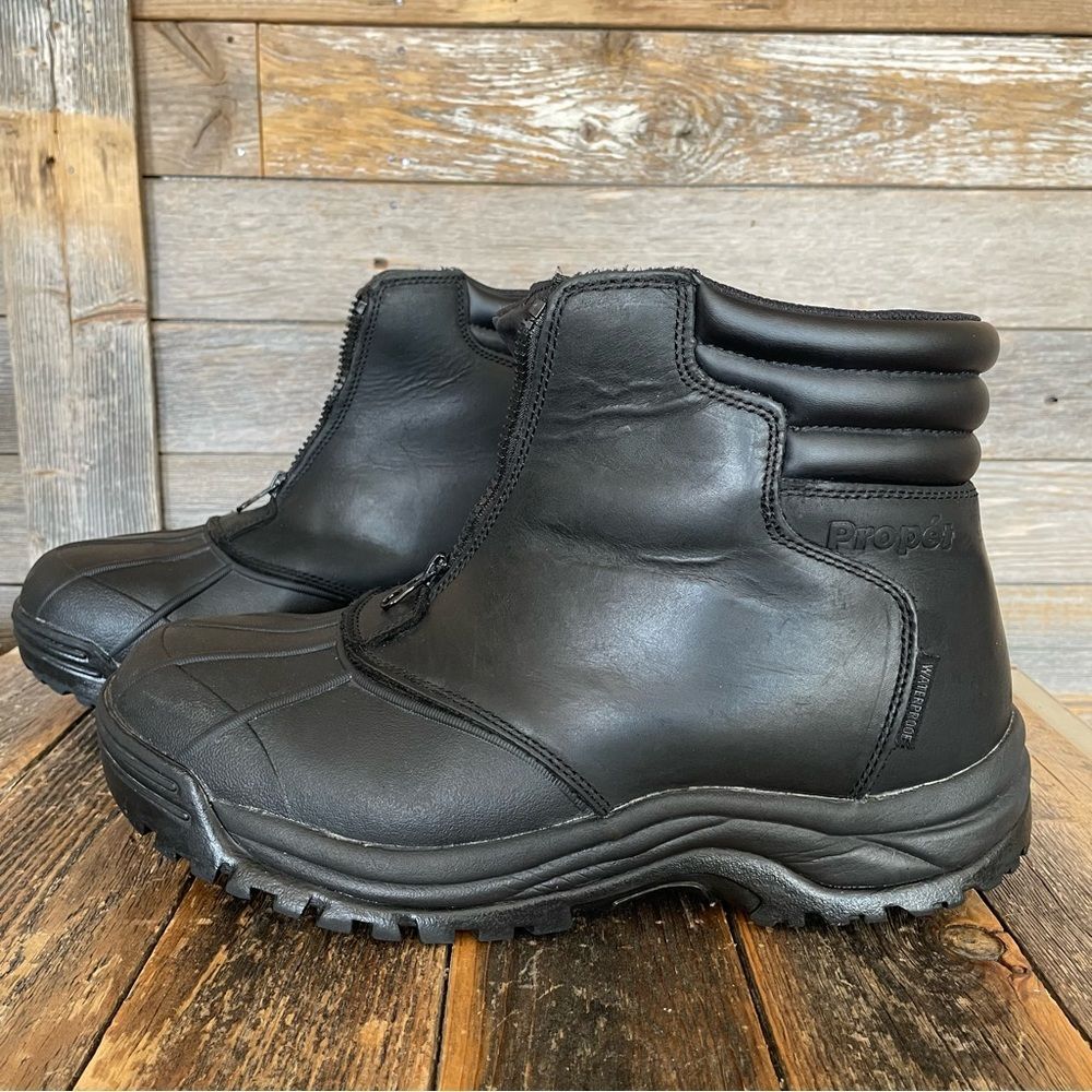 Propet Black Mid Zip Leather Waterproof Winter Work Boot Men’s Size 9.5